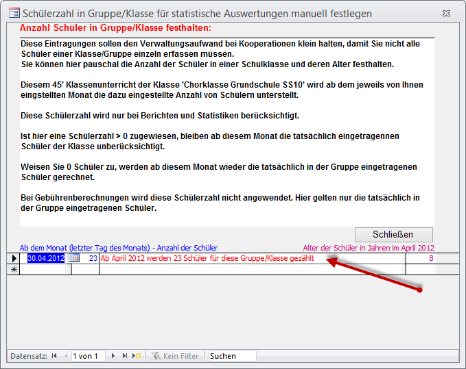 Schülerzahl hinterlegen